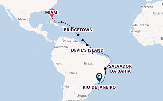 South America from Miami, Florida, USA with the Seven Seas Mariner