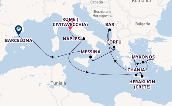Mediterranean from Rome (Civitavecchia), Italy with the Sun Princess