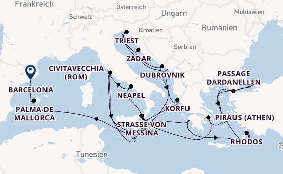 Mittelmeer ab Civitavecchia (Rom), Italien auf der Queen Elizabeth
