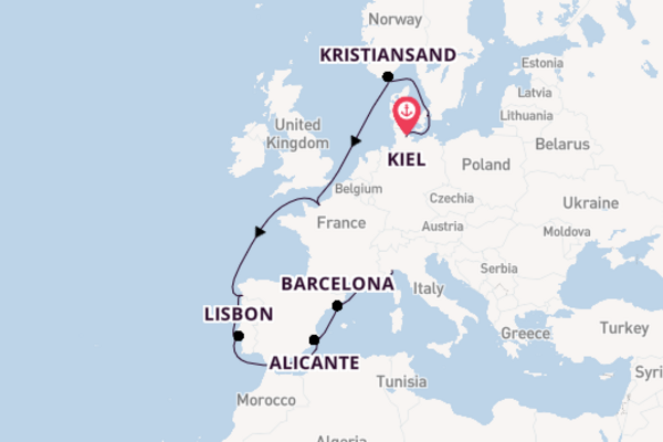 Western Mediterranean from Kiel, Germany with the Costa Diadema