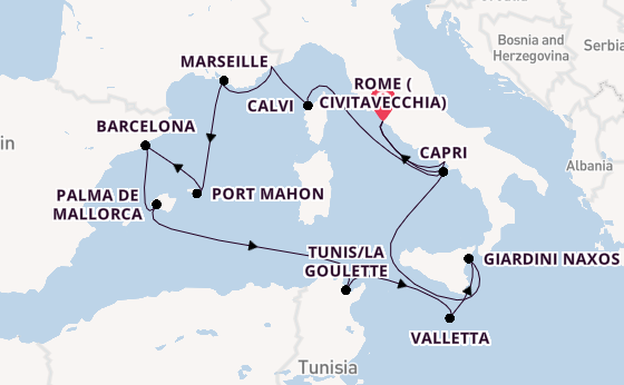 Western Mediterranean from Rome (Civitavecchia), Italy with the EXPLORA I
