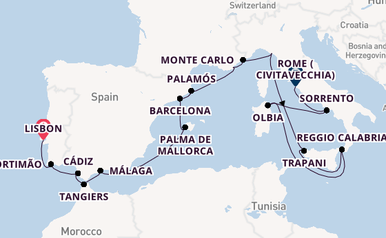 Western Mediterranean from Lisbon, Portugal with the Seven Seas Grandeur