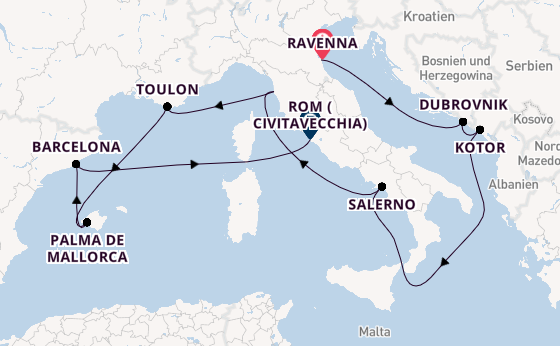 Westliches Mittelmeer ab Ravenna, Italien auf der Norwegian Prima