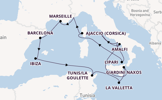Westelijke Middellandse Zee vanaf Civitavecchia (Rome), Italië met de EXPLORA I