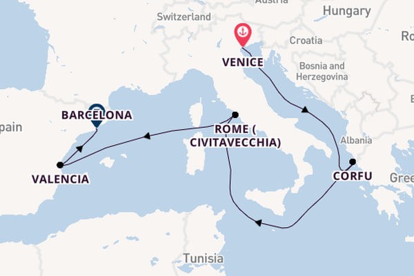 Western Mediterranean from Venice, Italy with the MSC Lirica