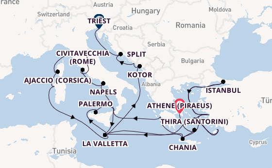 Middellandse Zee vanaf Athene (Piraeus), Griekenland met de Enchanted Princess