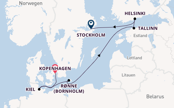 Ostsee ab Kopenhagen, Dänemark auf der Explora V