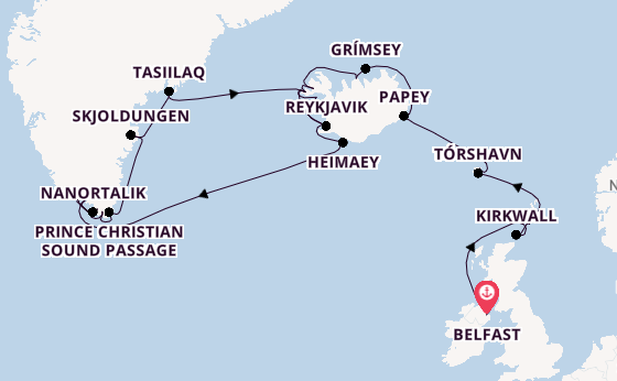 Arctic Ocean from Belfast, Northern Ireland, United Kingdom with the Seabourn Venture