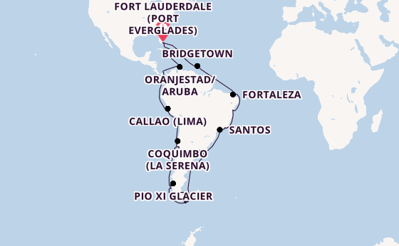 South America from Fort Lauderdale (Port Everglades), Florida, USA with the Queen Anne