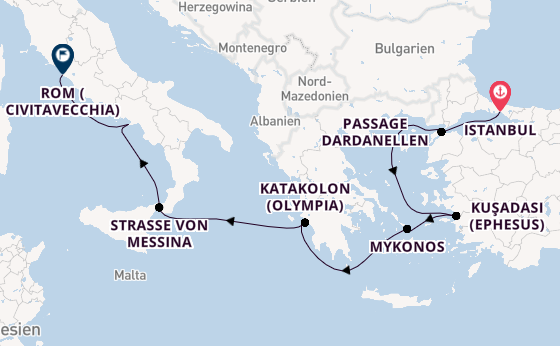 Mittelmeer ab Istanbul, Türkei auf der Queen Elizabeth