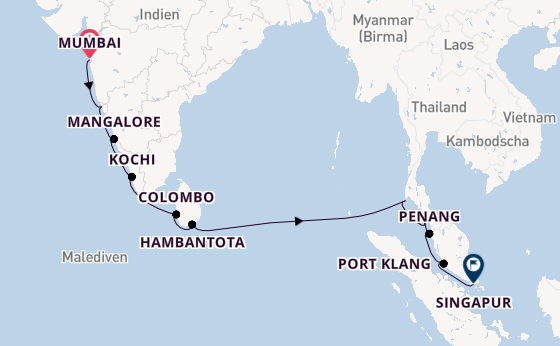Südostasien ab Mumbai, Indien auf der Marina