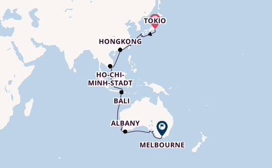Australien ab Tokio, Japan auf der Silver Moon