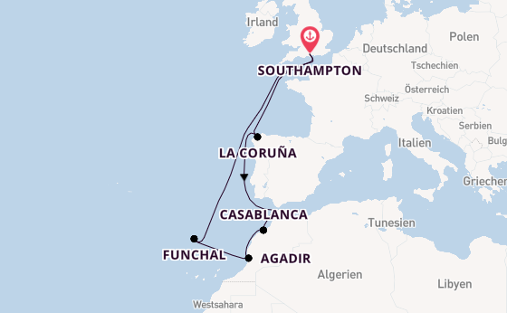 Nordafrika ab Southampton, Großbritannien auf der Queen Victoria