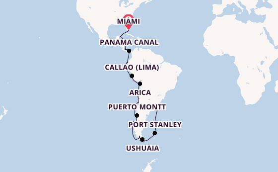 South America from Miami, Florida, USA with the Silver Ray