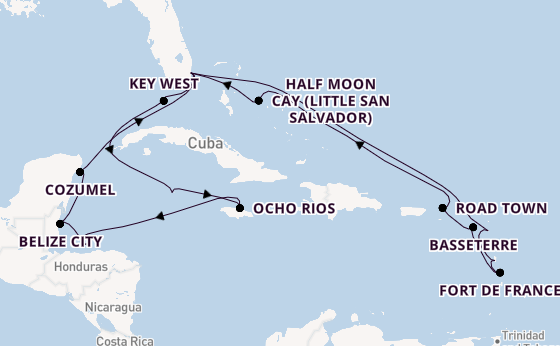 Caribbean from Fort Lauderdale (Port Everglades), Florida, USA with the Rotterdam