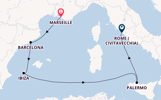 Western Mediterranean from Marseille, France with the Costa Smeralda