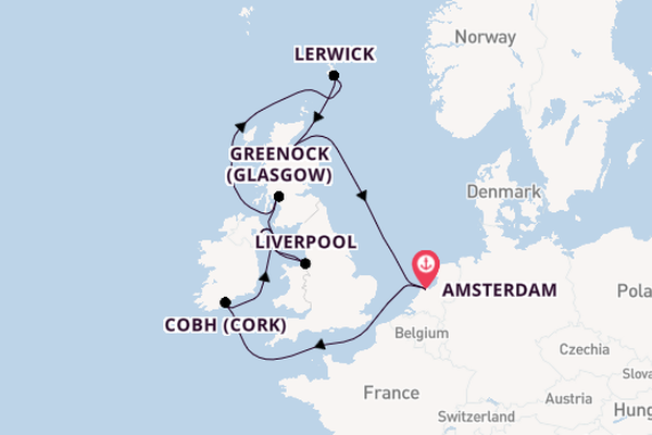 Britse Eilanden vanaf Amsterdam, Nederland met de Celebrity Eclipse
