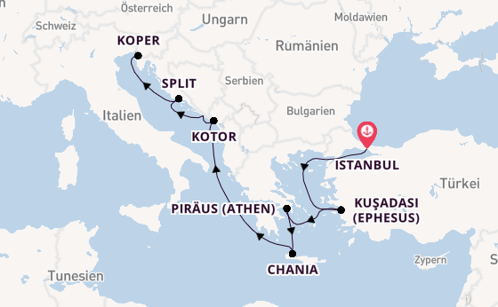 Mittelmeer ab Istanbul, Türkei auf der Sonata (Oceania)