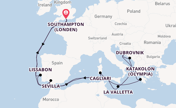 Middellandse Zee vanaf Southampton (Londen), Engeland met de Queen Victoria