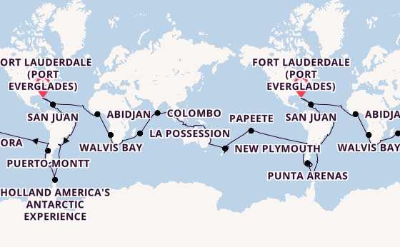 World Cruise from Fort Lauderdale (Port Everglades), Florida with the Volendam