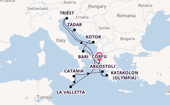Middellandse Zee vanaf Corfu met AIDAblu