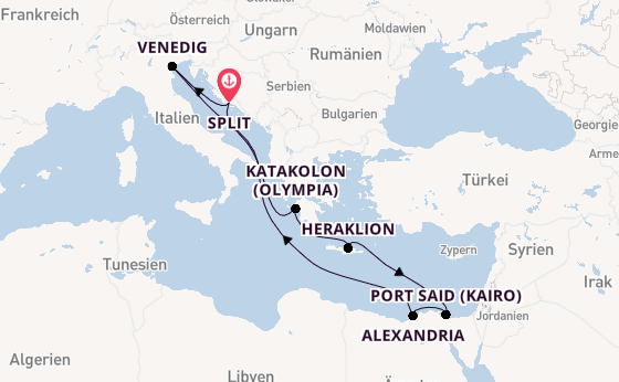Mittelmeer ab Split, Kroatien auf der MSC Lirica