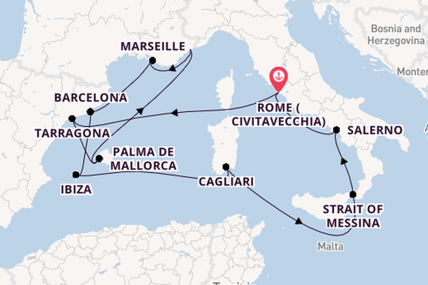 Western Mediterranean from Rome (Civitavecchia), Italy with the Queen Victoria