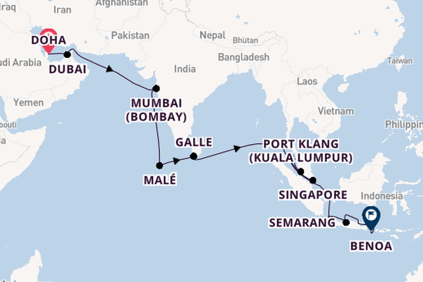 South East Asia from Doha, Qatar with the Seven Seas Mariner