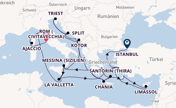 Mittelmeer ab Civitavecchia (Rom), Italien auf der Enchanted Princess