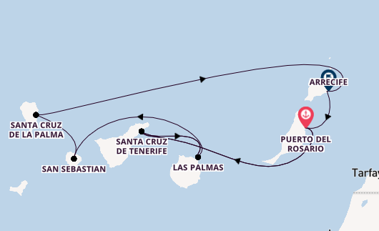 Canarische Eilanden vanaf Puerto del Rosario, Fuerteventura, Spanje met AIDAsol