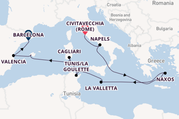 Westelijke Middellandse Zee vanaf Civitavecchia (Rome), Italië met de EXPLORA II