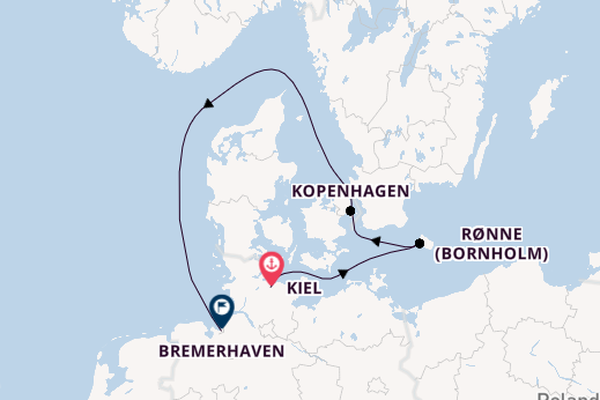 Europa vanaf Kiel, Duitsland met de Amadea