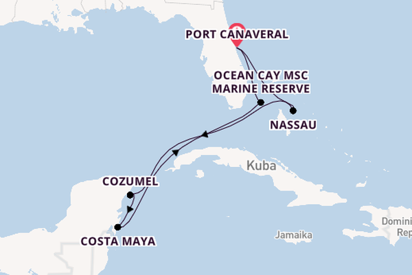 Westliche Karibik ab Port Canaveral, USA auf der MSC Seashore