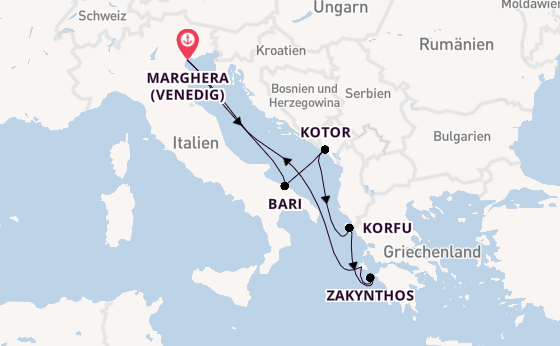 Mittelmeer ab Marghera (Venedig) auf der Costa Deliziosa
