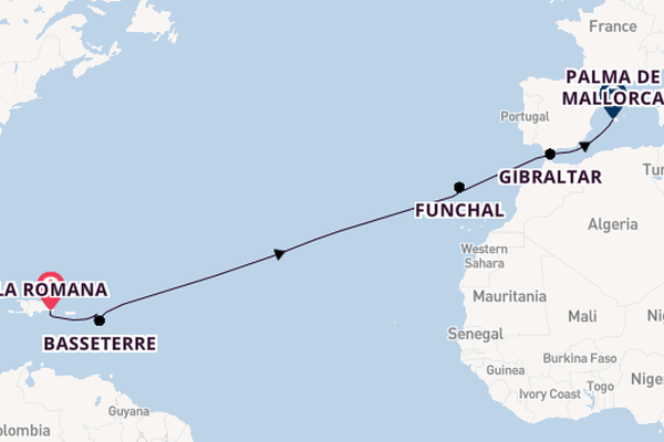 Caribbean vanaf La Romana, Dominicaanse Republiek met de Mein Schiff 5