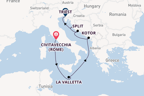Middellandse Zee vanaf Civitavecchia (Rome), Italië met de Queen Elizabeth