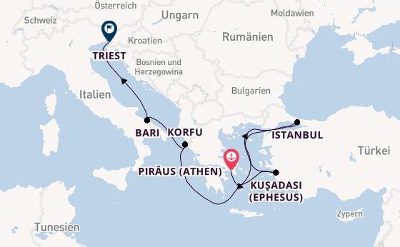 Mittelmeer ab Piräus (Athen), Griechenland auf der MSC Fantasia