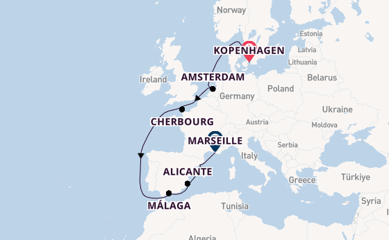 Westelijke Middellandse Zee vanaf Kopenhagen, Denemarken met de MSC Euribia