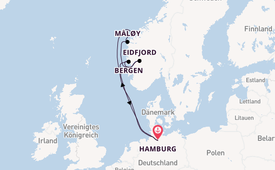 Norwegen ab Hamburg, Deutschland auf AIDAperla