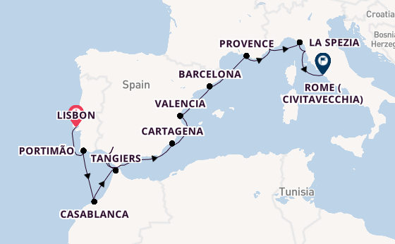 Western Mediterranean from Lisbon, Portugal with the Azamara Onward