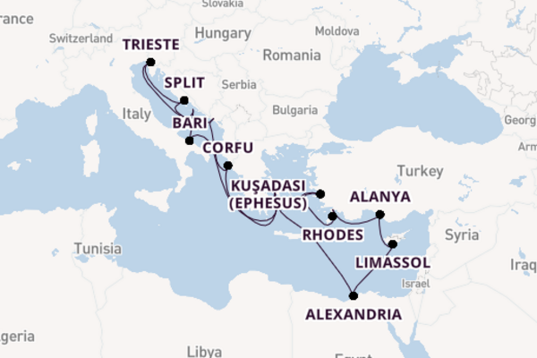 Eastern Mediterranean from Athens (Piraeus), Greece with the Oosterdam