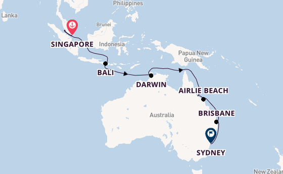 Australia from Singapore, Singapore with the Grand Princess