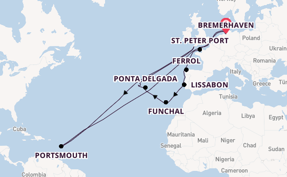 Portugal vanaf Bremerhaven, Duitsland met de Artania