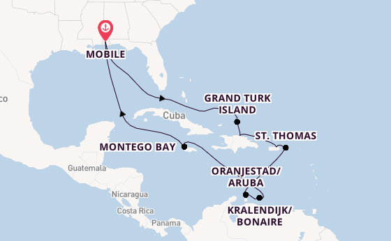 Caribbean from Mobile, Alabama, USA with the Carnival Spirit