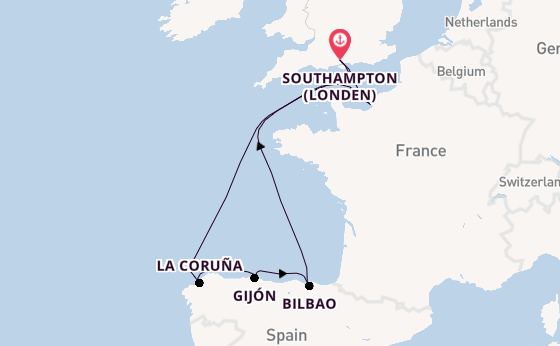 Engeland vanaf Southampton (Londen), Engeland met de Queen Anne