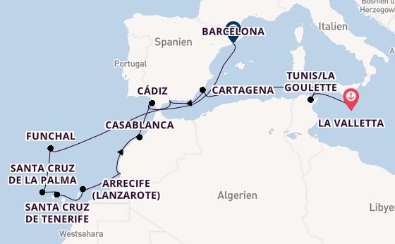 Mittelmeer ab La Valletta, Malta auf der Allura 