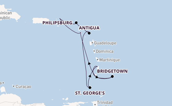 Southern Caribbean from Charlestown (Nevis), St. Kitts with the Iona