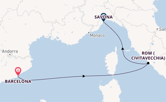Westliches Mittelmeer ab Barcelona, Spanien auf der Costa Pacifica