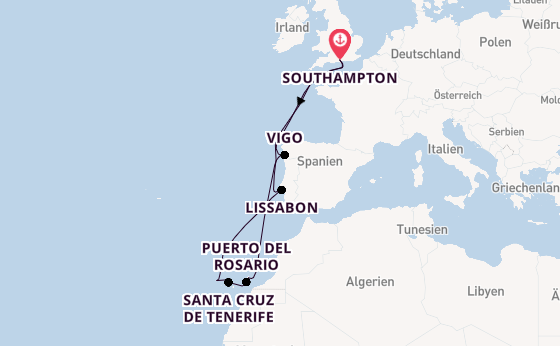 Kanarische Inseln ab Southampton, Großbritannien auf der Arcadia