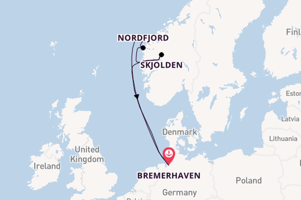 Noorwegen vanaf Bremerhaven, Duitsland met de Mein Schiff 3